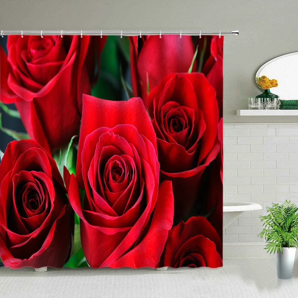 Занавеска для душа с красными цветами розы романтический домашний декор на День