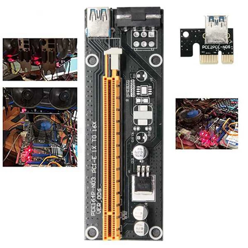 PCI E для Bitcoin Litecoin ETH монета 6 PCS 16X 8X 4X 1X приведенный в действие Райзер адаптера Pin