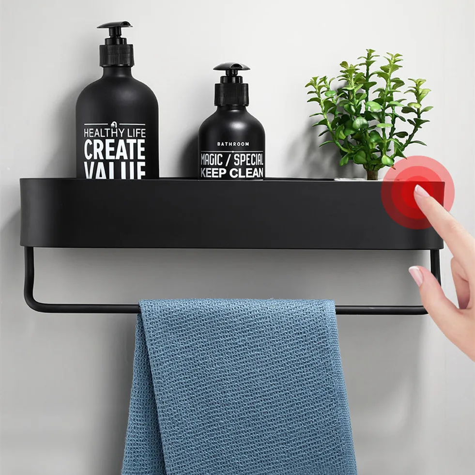 black bathroom shelf 30 50cm lenght kitchen wall shelves shower basket storage rack towel bar robe hooks bathroom accessories free global shipping
