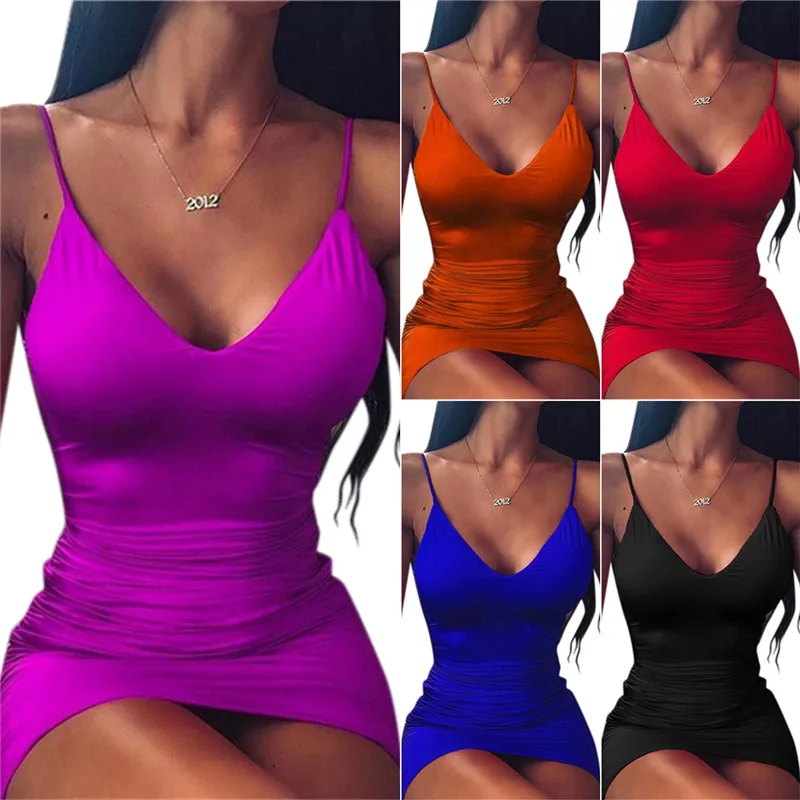 

Vicabo Bodycon Dress for Women Sexy Deep V Short Dresses Spaghetti Strap Mini Vestidos Sliim 2020 Summer Club Dress
