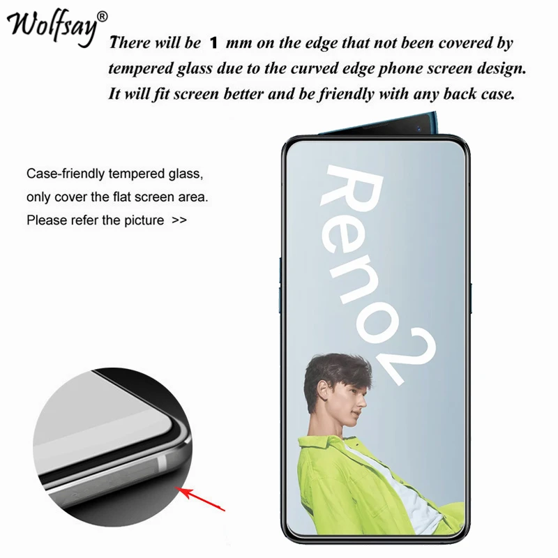 2 uds vidrio HD para OPPO Reno2 Protector de pantalla de vidrio templado para OPPO Reno2 pel&iacute;cula de vidrio del tel&eacute;fono para OPPO Reno2 pel&iacute;cula protectora 6,5'-1