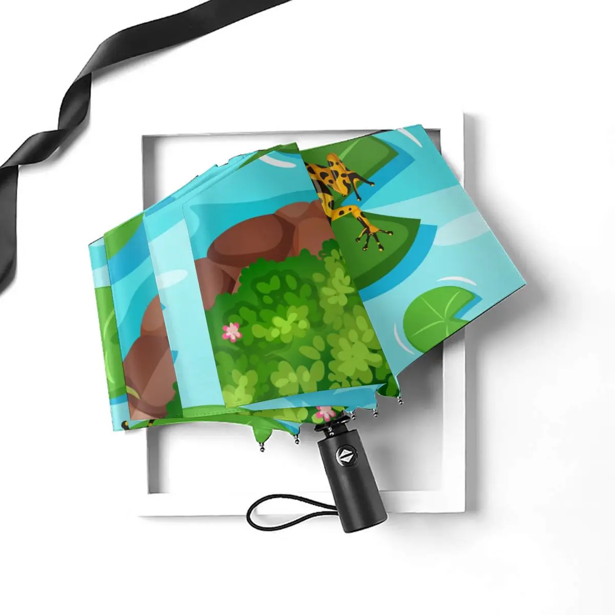 Зонт Автоматический ветростойкий с листьями лотоса зонтик складной для пруда и