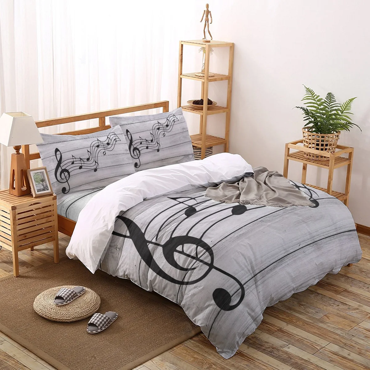 

2/3/4pcs Bedding Set Wood Grain Musical Note Duvet Cover Creative Comforter Bed Cover Set Housse De Couette Bedclothes