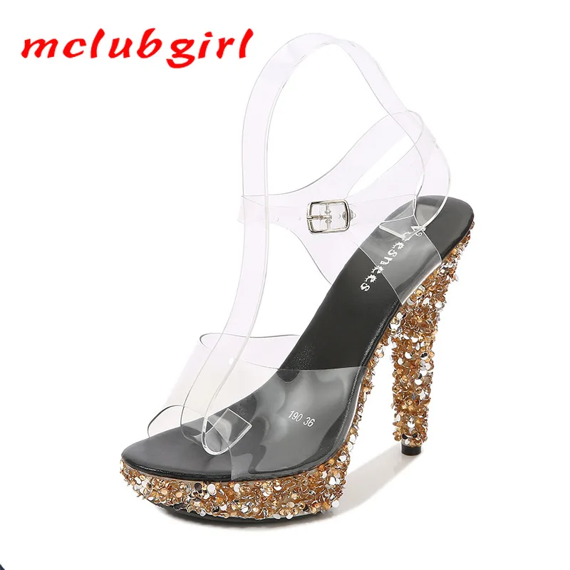 

Mclubgirl Belt Sandals Female New Summer Fashion 13CM 15CM Sexy High Heels Stiletto Jelly Sandals Stripper Heels LFD