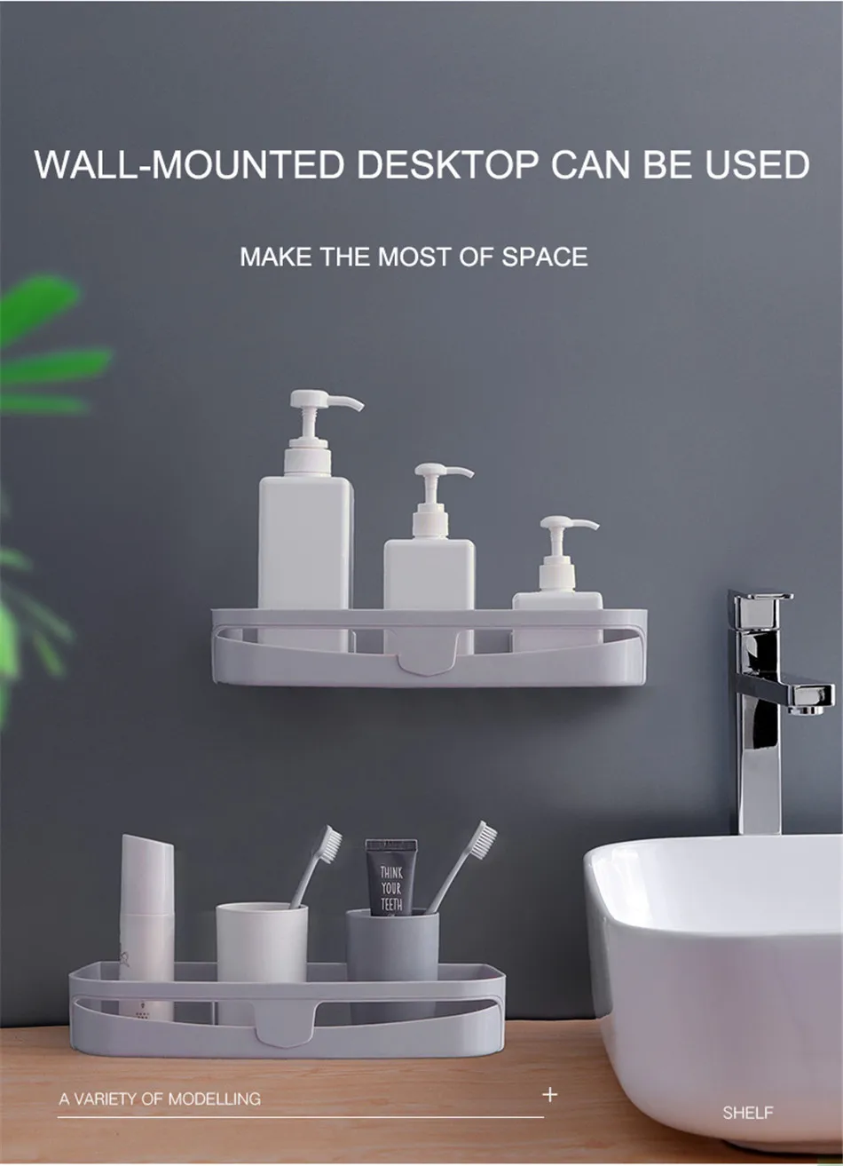 BAISPO Bathroom Seamless Corner Frame Free Punching Plastic Storage Rack Kitchen Bathroom Universal Storage Box Quickly Drain