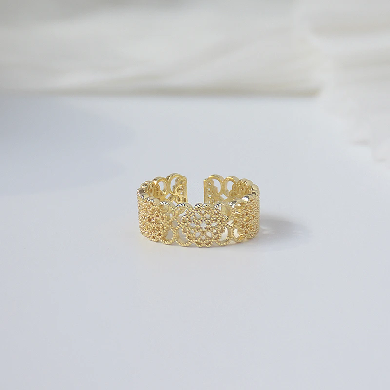 

QX-JZ029 Womens Fashion Korean Rings Jewelry for Women Flower hollow Double Open Ring Gift Unusual Rings for Women 2020