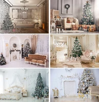 merry christmas photocall indoor xmas tree flowers gift fireplace photo backgrounds photographic backdrop for photo studio decor
