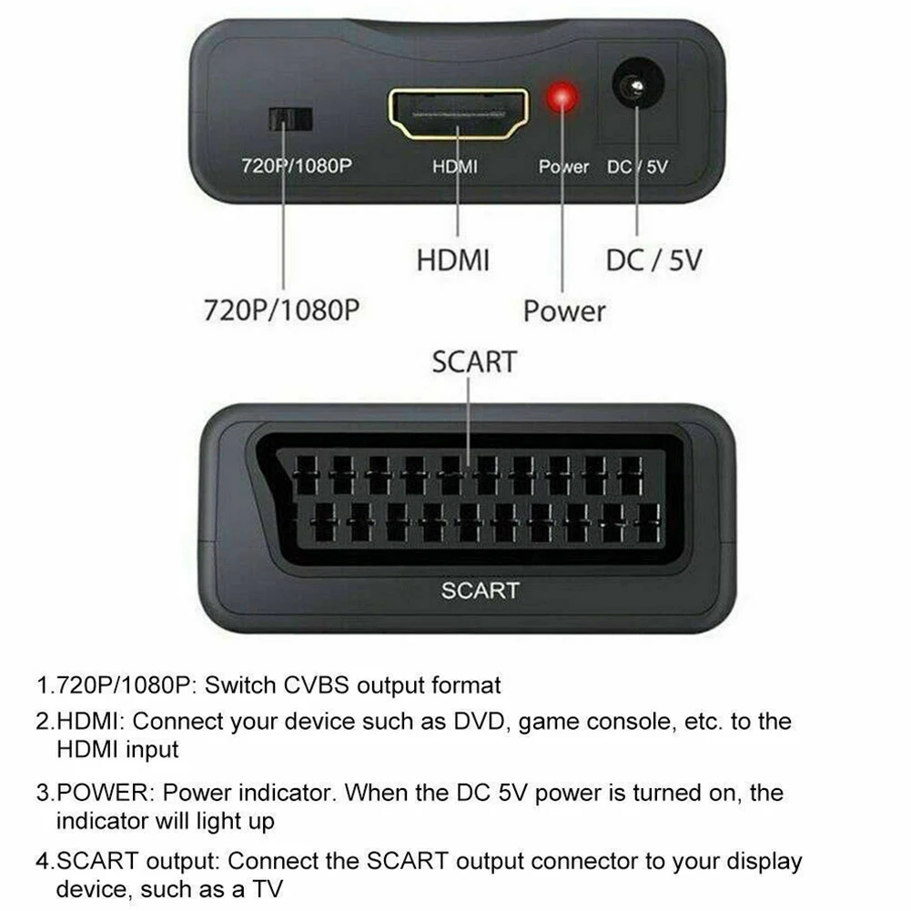 1080P SCART HDMI совместимый преобразователь видео аудио с USB кабелем для HDTV Sky Box DVD ТВ