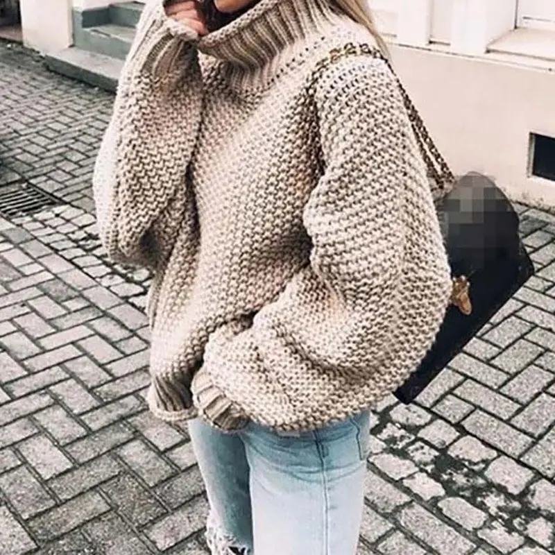 Winter Warm Sweater Women 2019 Autumn High Neck Ladies Thicken Knitted Sweaters Female Loose Turtleneck Pullover | Женская одежда