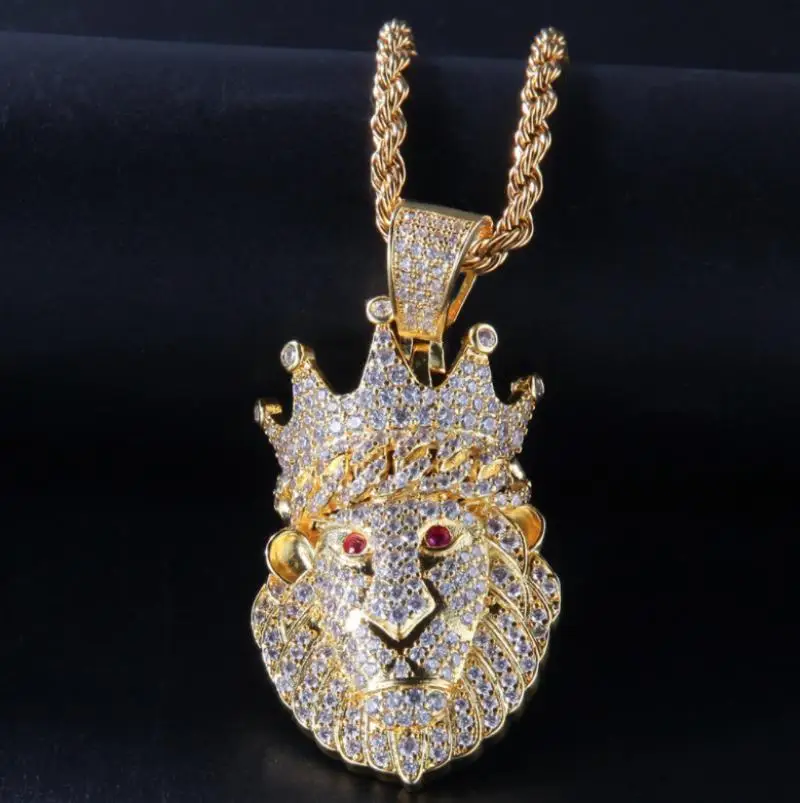 

New Trend Creative Inlaid Zircon Crown Lion Head Pendant Necklace Men's Retro Domineering Temperament Party Jewelry Gift