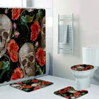 Классическая занавеска для душа в готическом стиле с черепом и красной розой, набор занавесок для ванной комнаты, коврик, ковер, крышка для унитаза, украшение на Хэллоуин