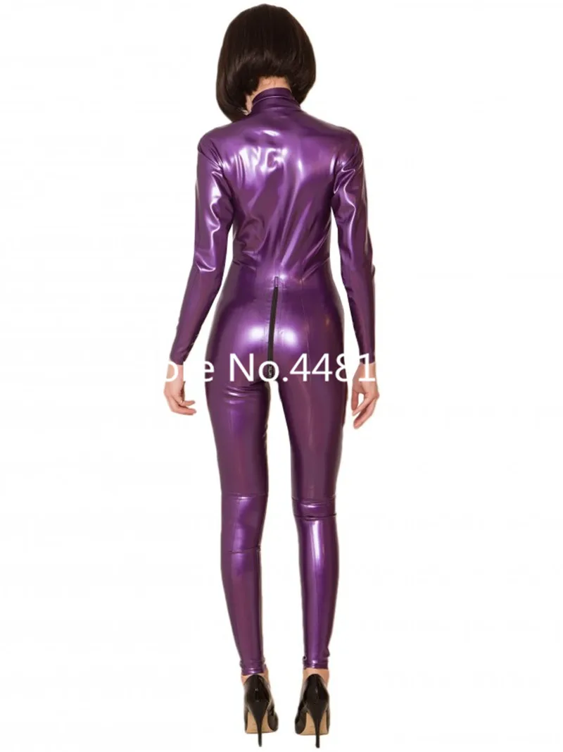 Классический дизайн латексный резиновый Фиолетовый комбинезон сексуальный