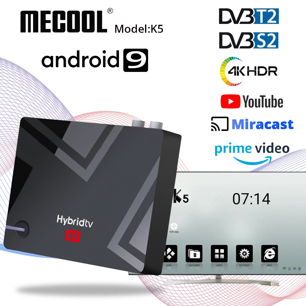 

MECOOL New K5 Android 9.0 Smart Tv Box Amlogic S905X3 2.4G 5G WIFI LAN 10/100M Bluetooth 4.1 2GB 16GB DVB S2/T2/ Set Top BOX
