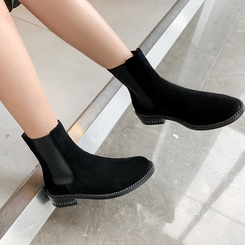

2021 new spring shoes Women ankle boots natural leather upper women shoes Cowhide + cow suede Chelsea boots black boots 2 colors
