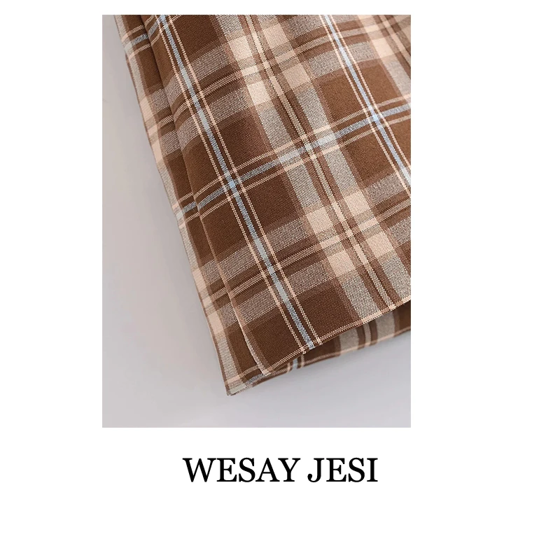 

WESAY JESI Summer Dress 2021Women's dresses Elegant Dress Sleeveless V-neck Retro Plaid Tight Waist Sexy Mini Skirt