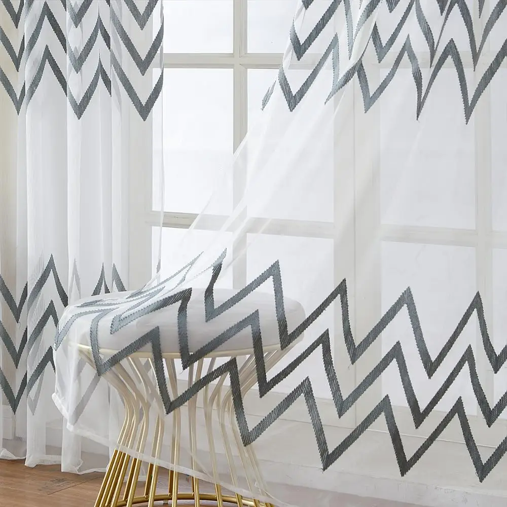 Topfinel геометрический узор вуаль с вышивкой тюль шторы Белый на окна Занавески для