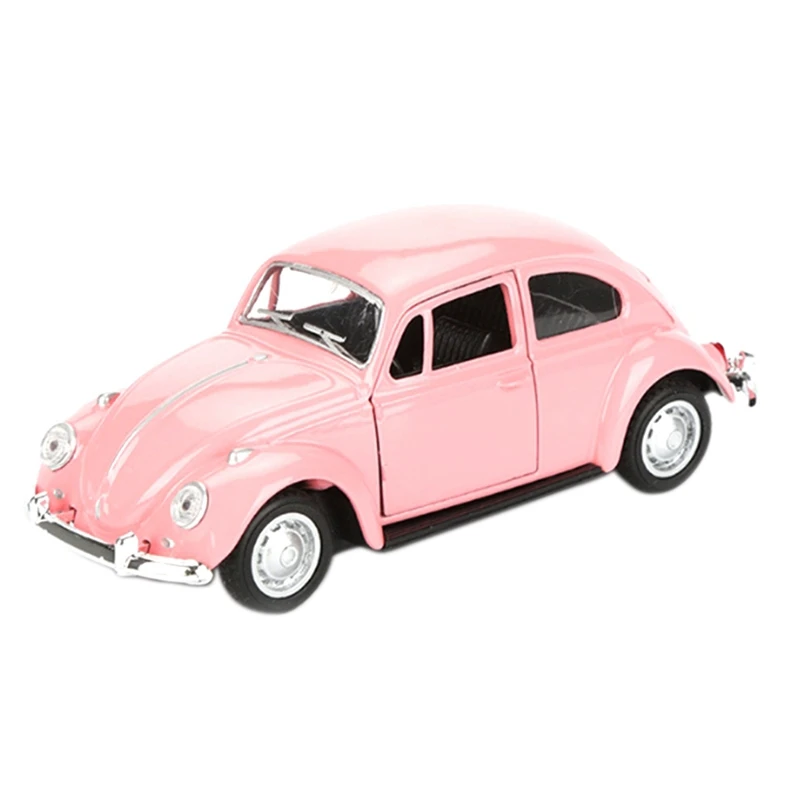 

2x Vintage Beetle Diecast Pull Back Car Model Toy for Children Gift Decor Cute Figurines White & Pink