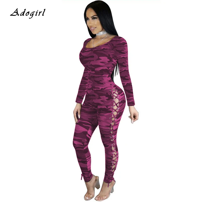 Женский камуфляжный комбинезон с круглым вырезом длинным рукавом |