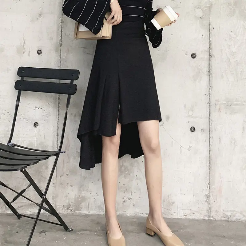 

2021 Women Summer New Solid Color Leisure Loose Skirt Female Korean Style Irregular Split A-line Streetwear Skirts Z91
