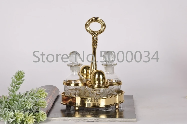 

Northern European-Style India Import Brass Strip Care Hand Four-piece Set Glass-Seasoning Containers High-End Model