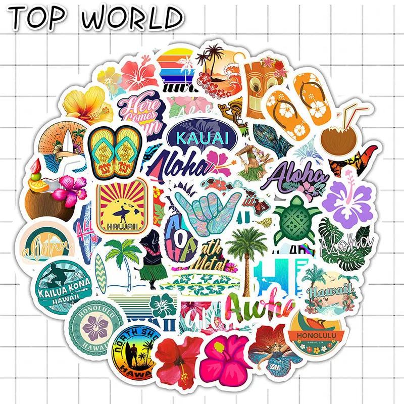 10/50pcs/set Hawaii Beach Cartoon Outdoor Travel Stickers For Luggage Refrigerator Suitcase Motorcycle Skateboard Laptop