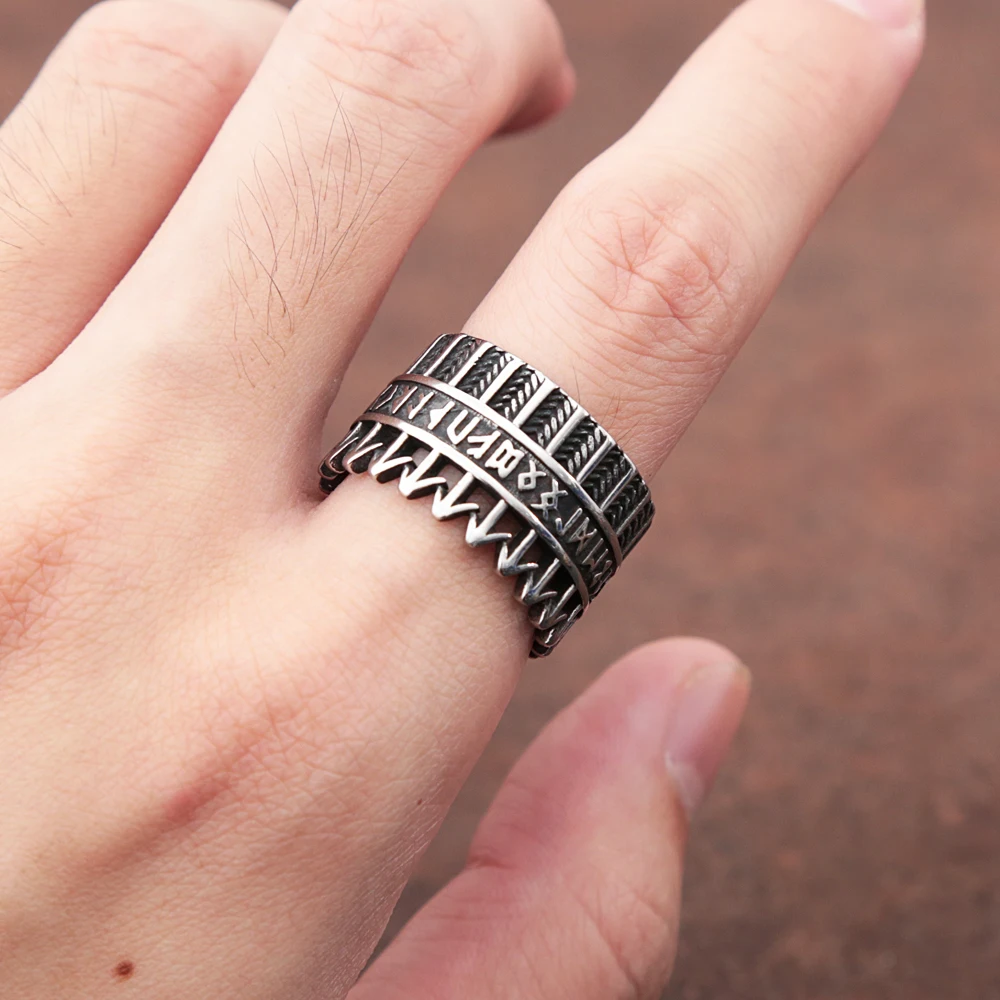

Vintage Punk Nordic Viking Rune Ring for Men Women Fashion Arrow Stainless Steel Viking Runes Ring Punk Biker Jewelry Gifts