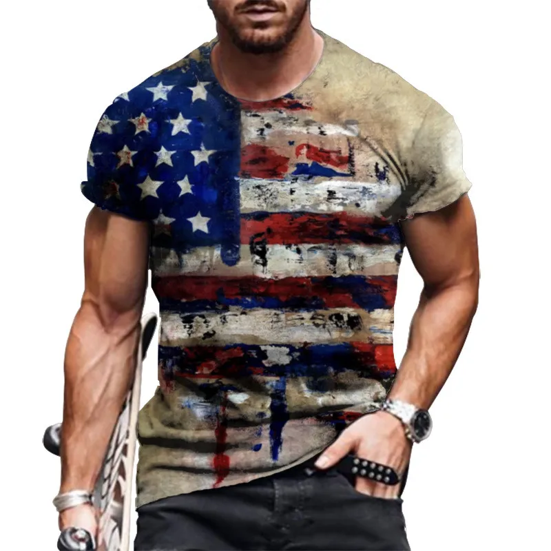 

Fashion O-Neck Men's Oversized T-Shirt Summer Short-Sleeved 3D Flag Printed Sports Fitness Shirt Loose And Breathable Streetwear