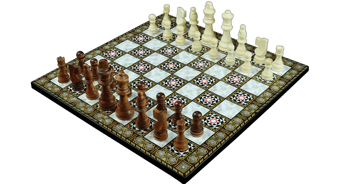 Mother-of-pearl veneer wooden chess set, 1st quality chess game, mother-of-pearl veneer wooden chess set