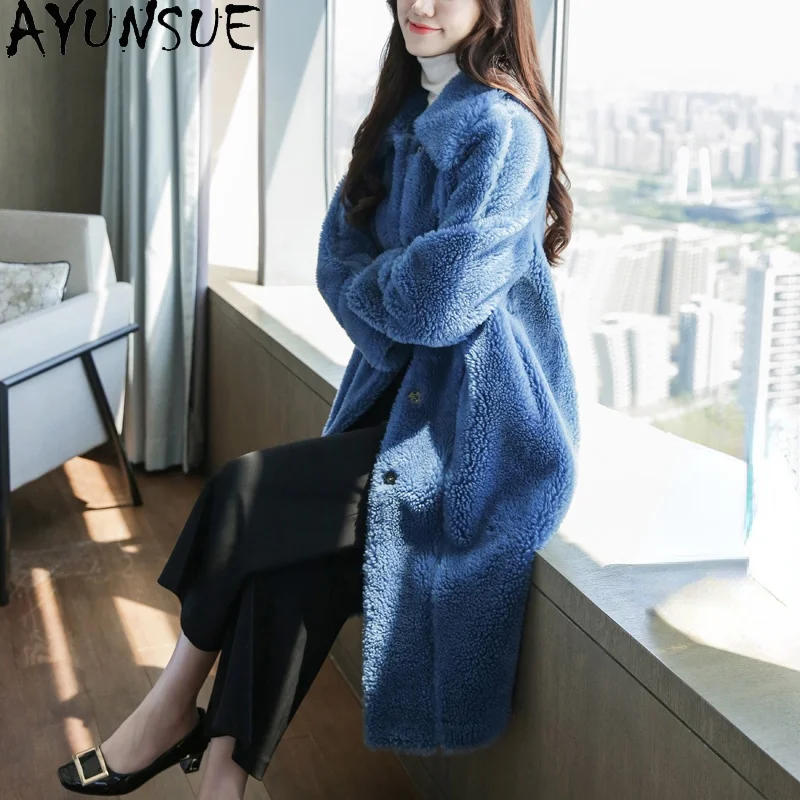 AYUNSUE Sheep Shearling Fur Coats Women Winter 2021 Women's Fur Coat Female Long Korean Jackets Casacos Femininos Inverno Gxy174