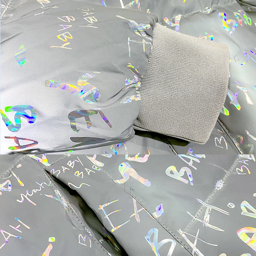 

Beachapche Women Winter Parkas Jacket Coat New letter Glossy Warm Women Shinny Coat Short Pockets Cotton Padded Winter Jacket