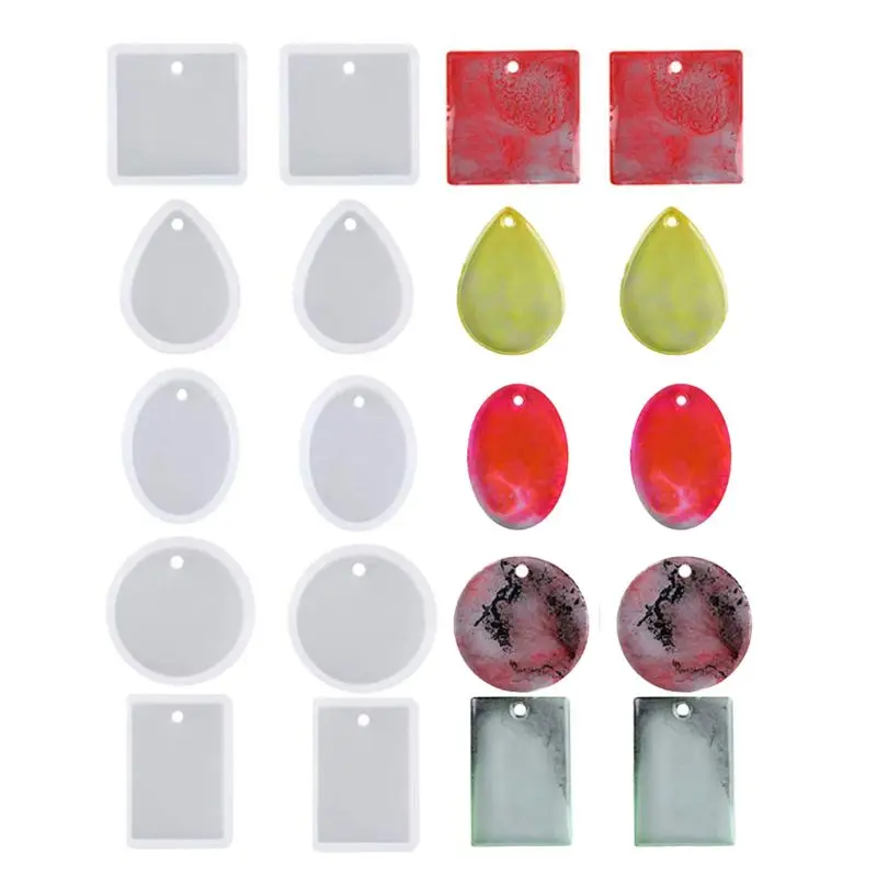 N58F 10 Pcs Jewelry Casting Molds Silicone Pendant Mold Resin Molds with Hanging Hole