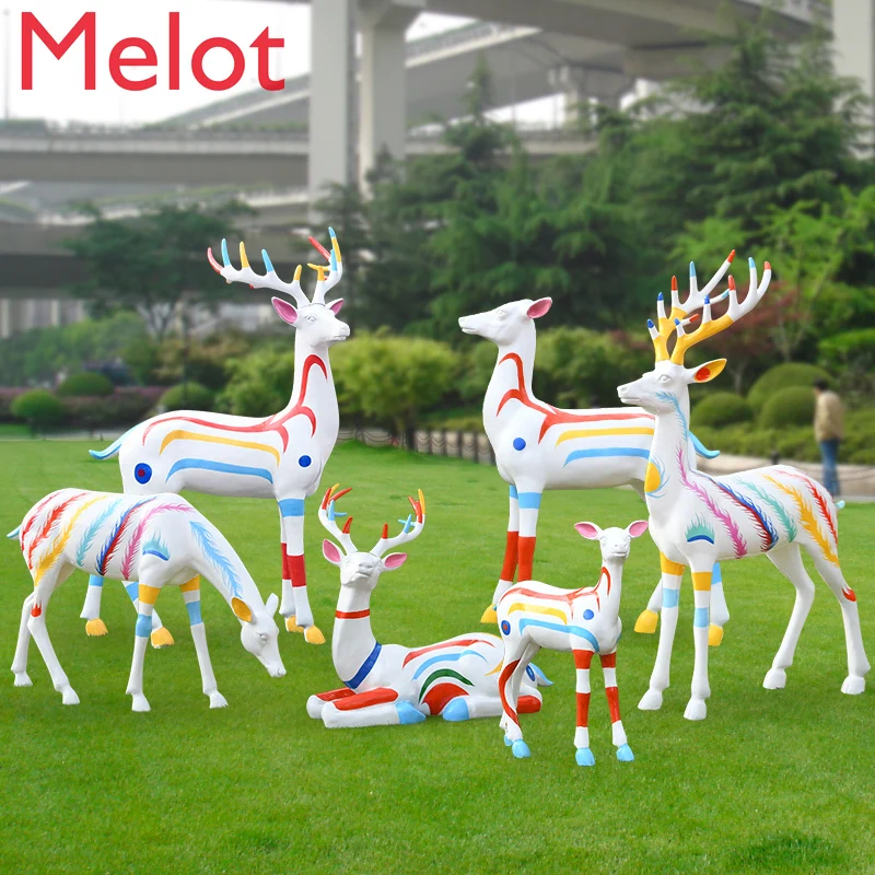 

Personalized Creative Painted Deer Sculpture Outdoor Garden Landscape Lawn Elk Decoration Home Decor Garden Accessories