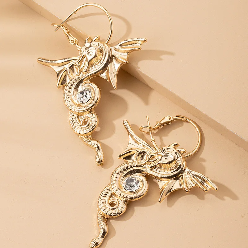 Европейский китайский дракон серьги женские Личности Преувеличенные ретро