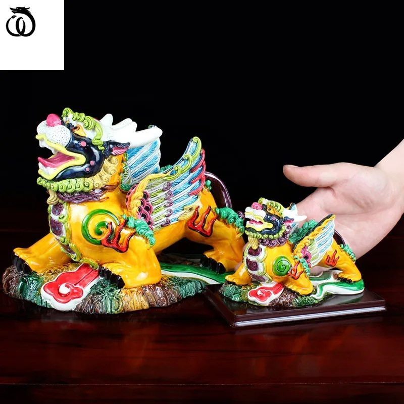 

WU CHEN LONG 2Pcs/Set Chinese Color Brave Troops Art Sculpture Lucky Lion Animal Statue Ceramic Craft Feng Shui Decoration R6534