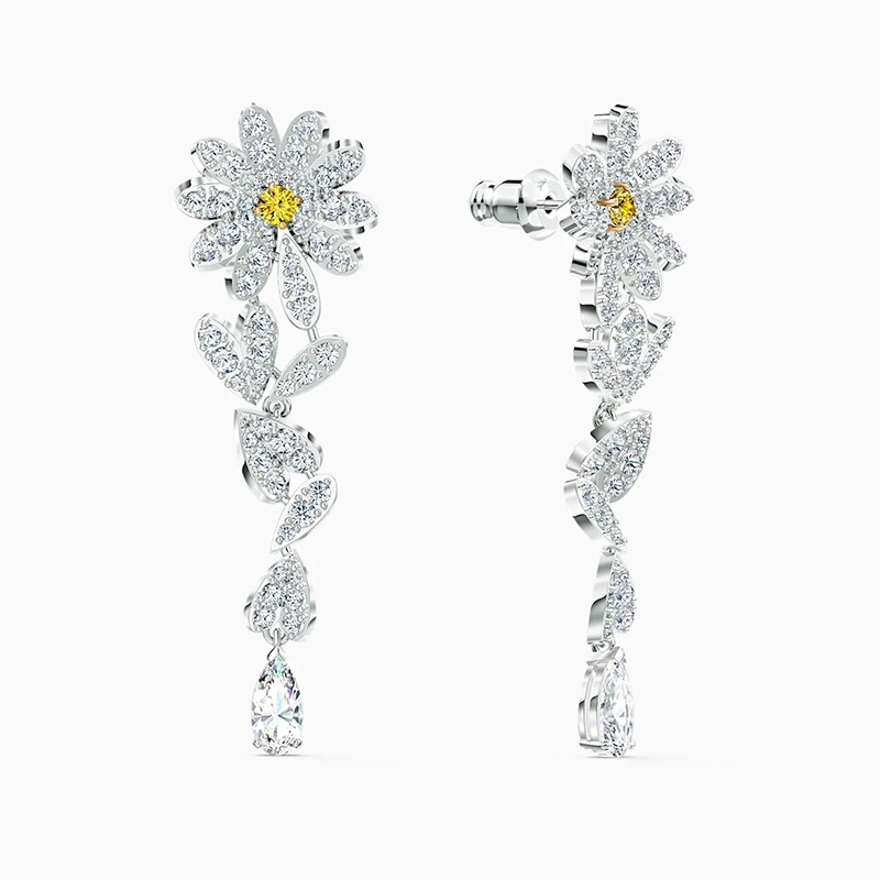 

Fashion Jewelry SWA New ETERNAL FLOWER Pierced Earring Charming Petals White Gold Flower Shape Crystal Female Romantic Gift