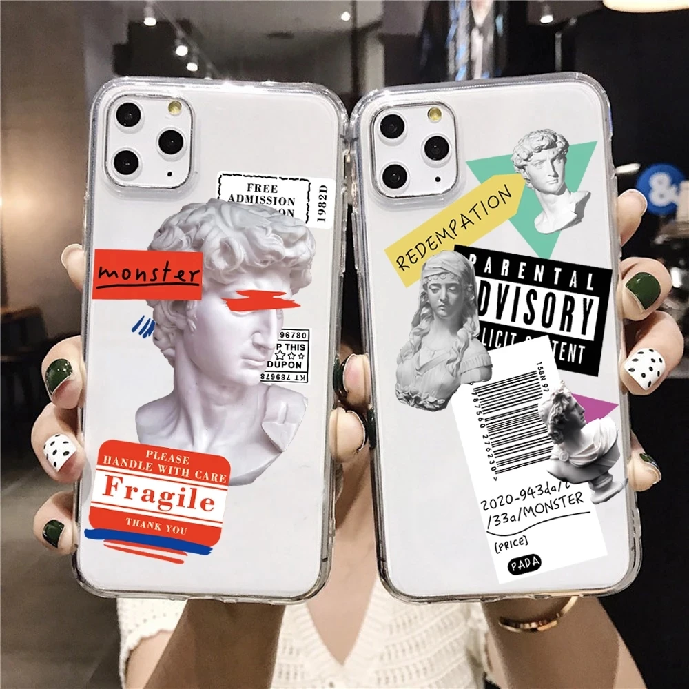 Statue Art Silicone Case For iPhone 12 Mini XR X XS 7 8 Plus 5 5S SE 6 6s Cases For iPhone XR XS 11 12 Pro MAX Full Cover Case