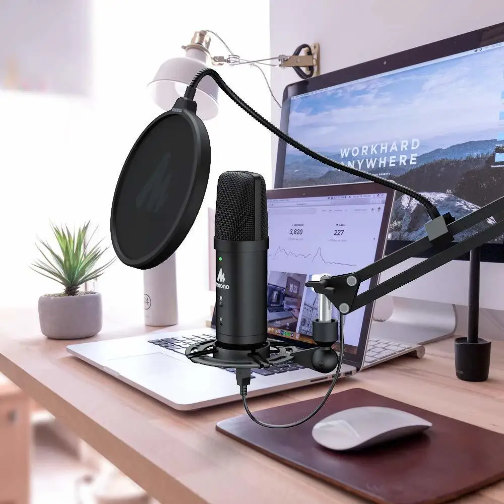 

PM401 MAONO USB Microphone Set 192KHz/24Bit Microfone Professional Cardioid Condenser Podcast Mic with Mute Button & Audio Jack