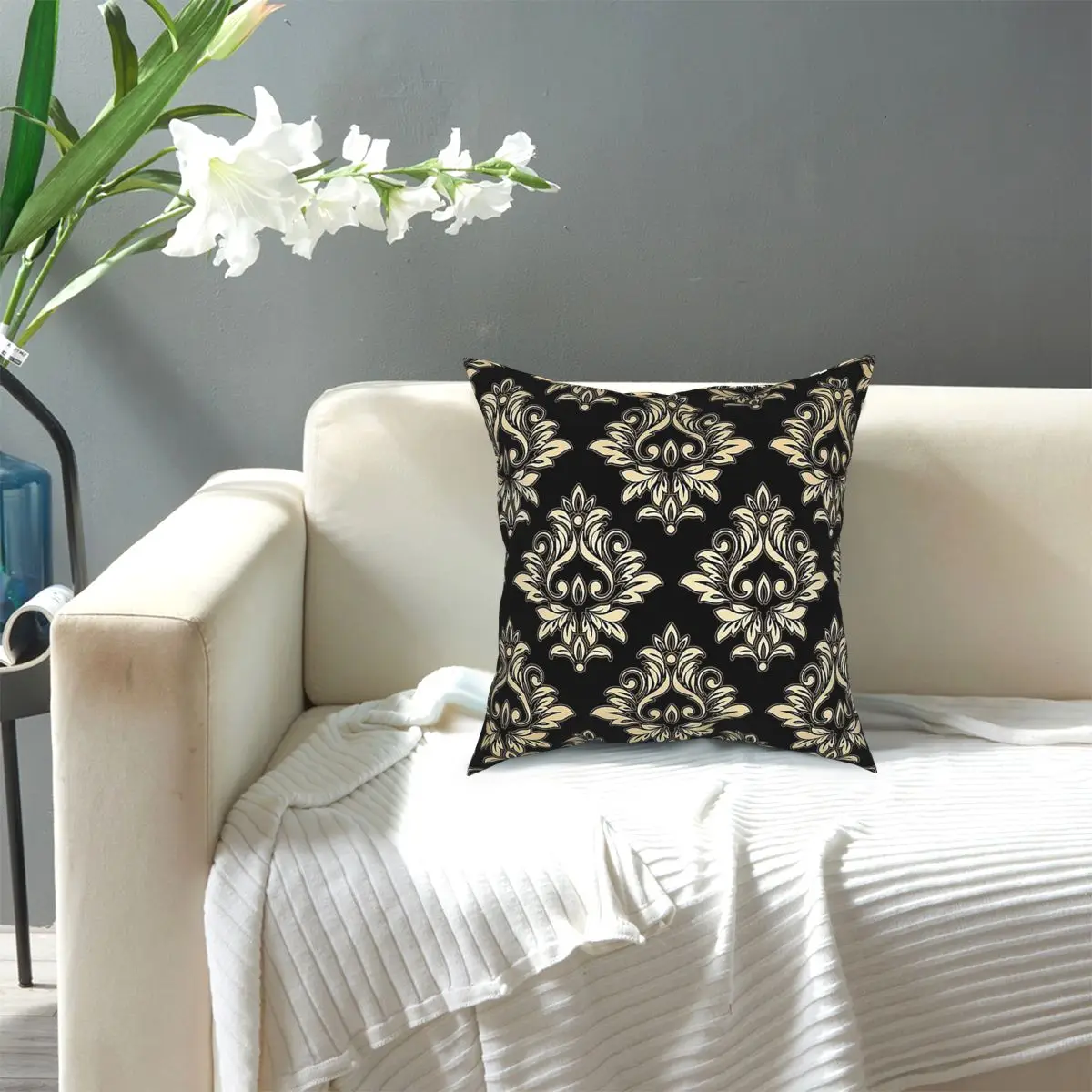 

Decorative Boho Golden Damask Square Pillow Case Polyester Decorative Pillow Vintage Pillowcover Home Decor