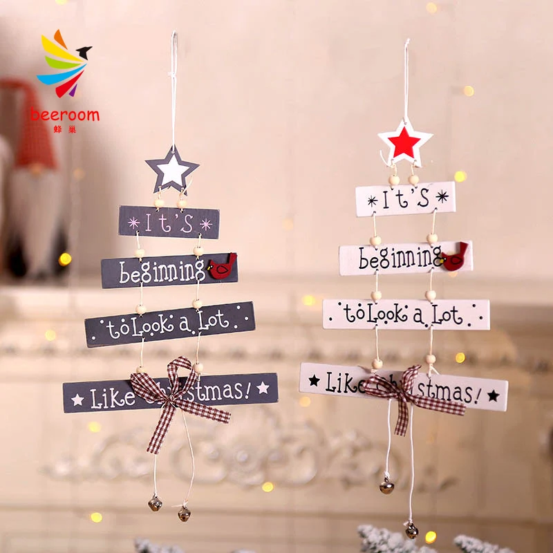 

Christmas DIY wood pendant tree-shaped pentagram alphabet wooden Christmas decorations window scene layout pendant