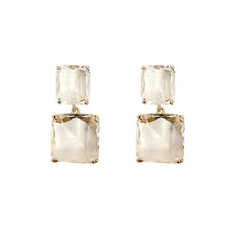 

New Style Luxury Elegant Shiny Square Transparent Crystal Dangle Earrings for Women Korean Party Daily Jewelry Gifts
