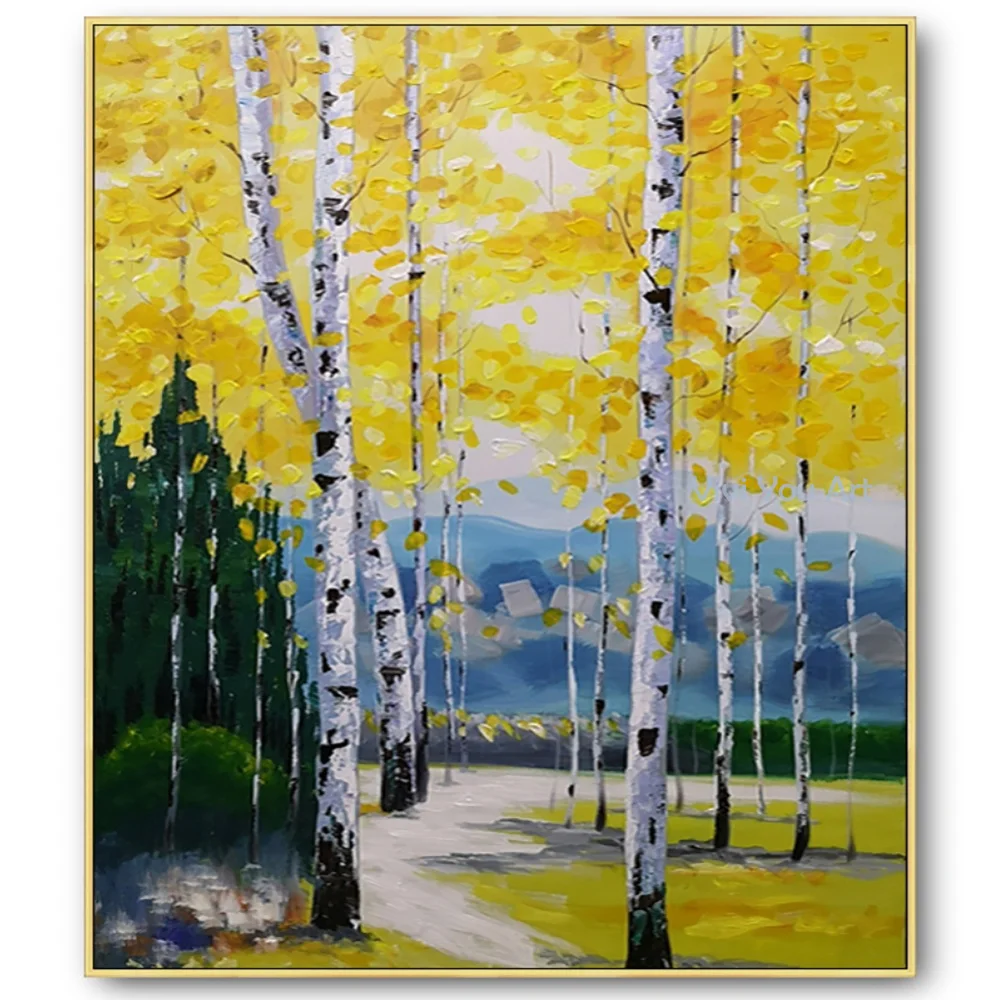 

Handmade Abstract Golden Paint Tree Painting Modern Canvas Art Fashion Wall Pictures for Living Room Big Red Posters