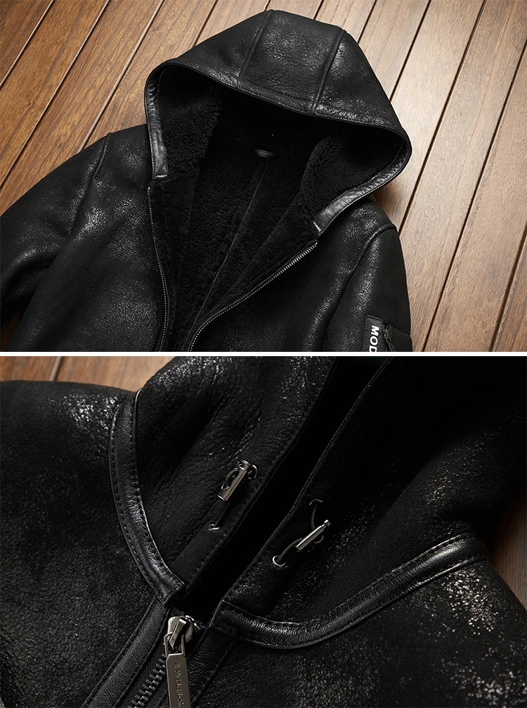 Мужское зимнее пальто из натуральной овчины длинная куртка коричневого и