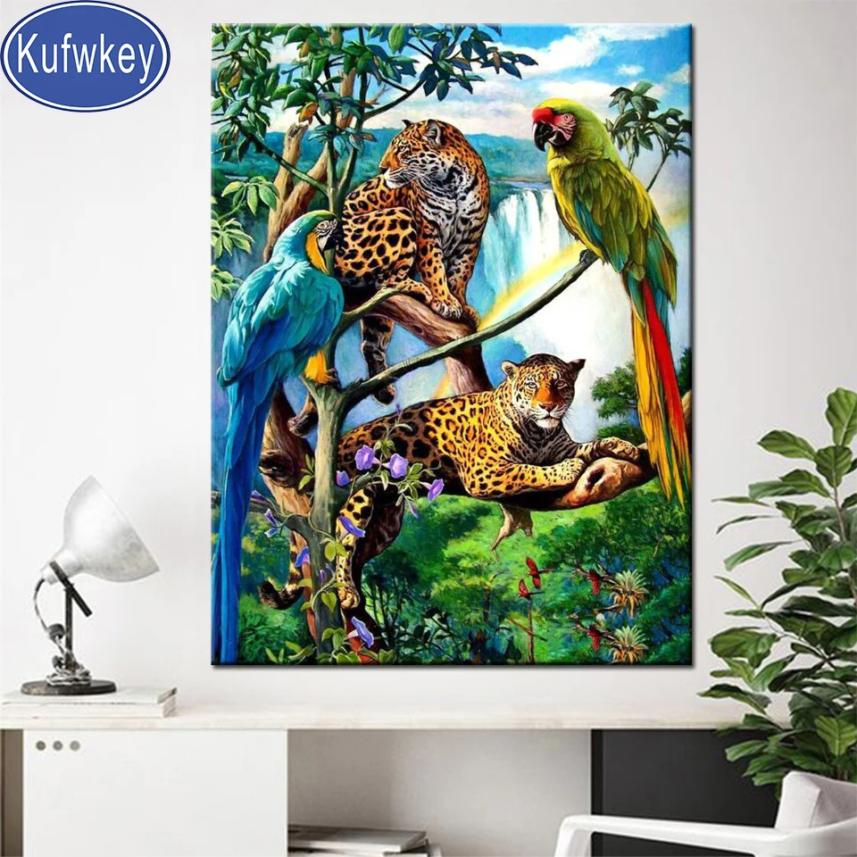 

5d diamond embroidery Animal Leopard waterfall diamond painting complete full square drill,mosaic diamond animal wall art,