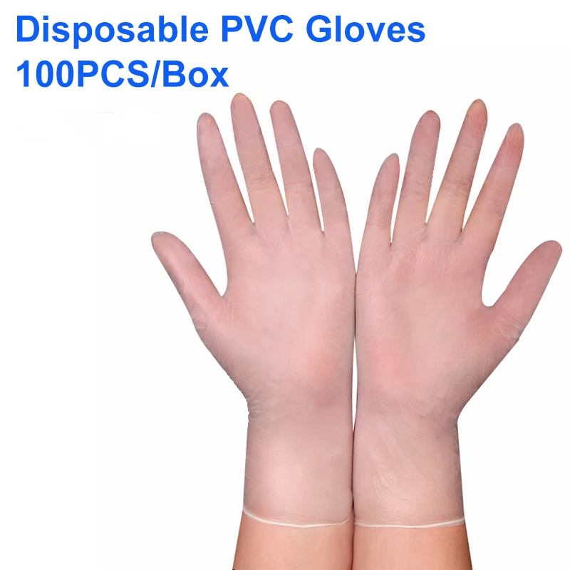 100 шт прозрачные одноразовые ПВХ перчатки для мытья