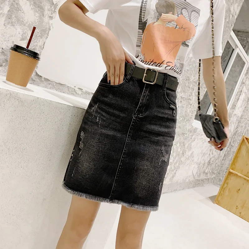 

Когтем, джинсовая юбка новый черный Боковой разрез с высокой талией с мешковатой юбкой в стиле хип-хоп для сезон весна-лето юбка