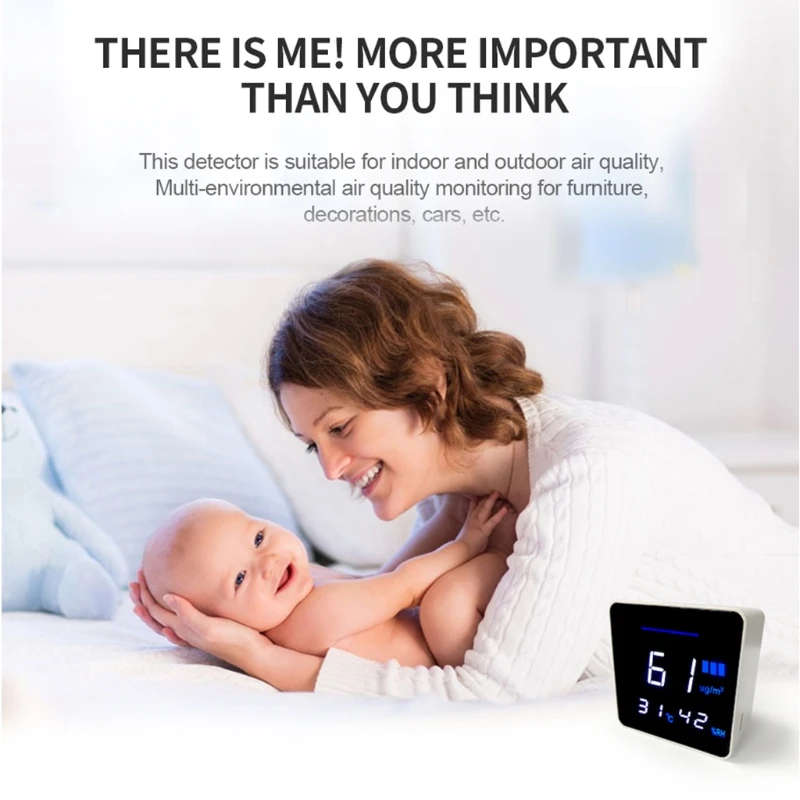 

Home Desktop PM2.5 Temperature and Humidity Detector Air Quality Monitor Multipurpose Portable Tester Air Analyzer Home