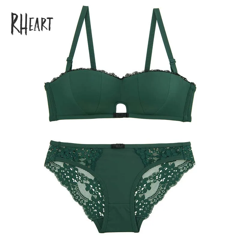 Green Roseheart, женский модный зеленый мягкий бюстгальтер с вырезами, трусики, комплект нижнего белья пуш-ап, сексуальное женское белье, комплект нижнего белья, милые цельные комплекты бюстгальтеров - Цвет: Green