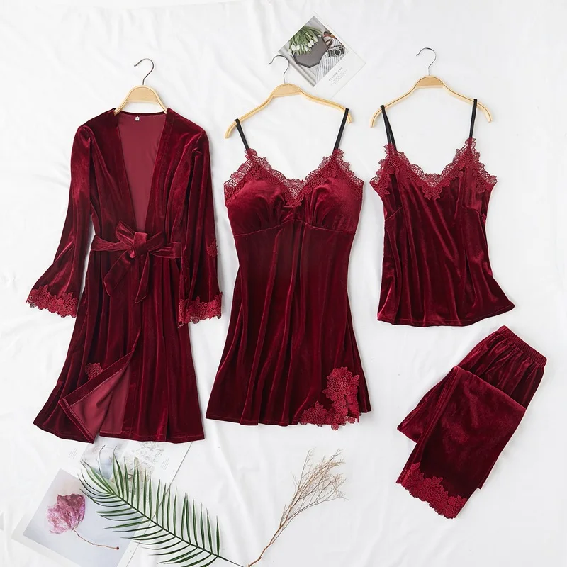 Long Sleeve Soft Pijamas Female Nightwear Negligee Sexy Women Pajamas Suit Sleepwear Velour V-neck Casual Sleep Set Home Clothes