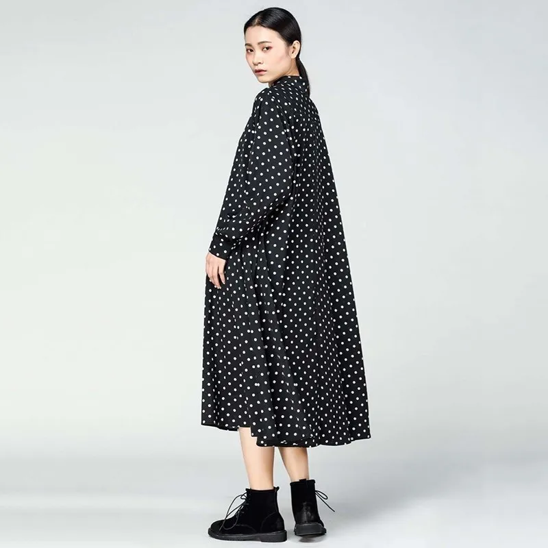 Платья CHICEVER в горошек для женщин черное платье средней длины с длинным рукавом и