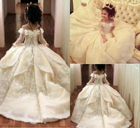 sweet off shoulder flower girl dresses special occasion for weddings floor length kids pageant gowns appliques communion dress